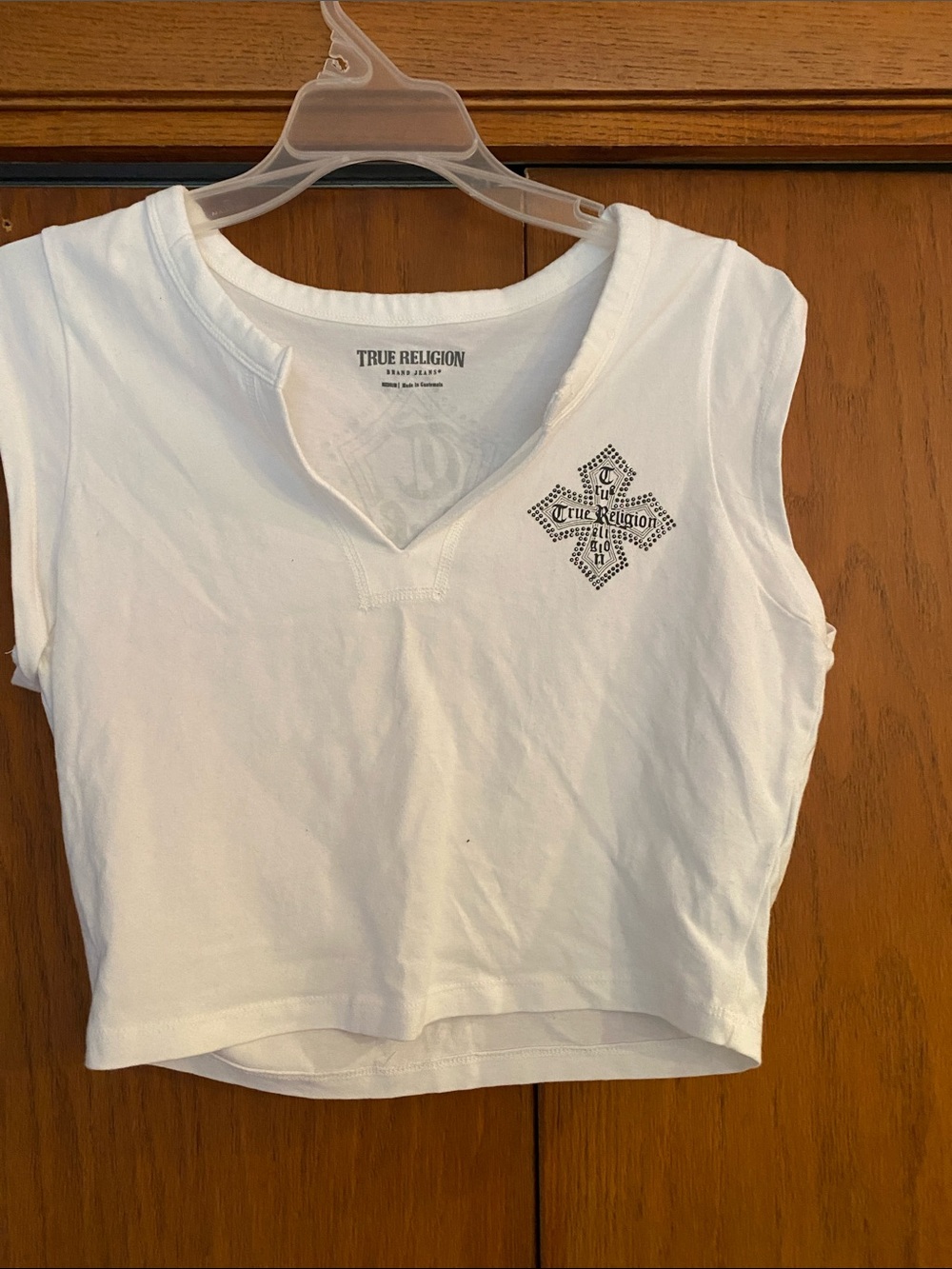 True Religion White Crystal Logo Crest Crop Sleeveless